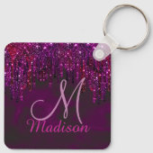 Niedliches lila Einhorn-Glitzer-Tropfen Monogramm Schlüsselanhänger (Rückseite)