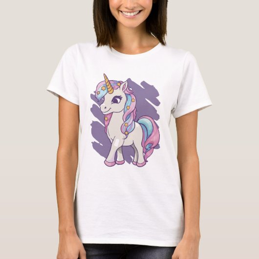 Niedliches Lila Einhorn T-Shirt (Vorderseite)