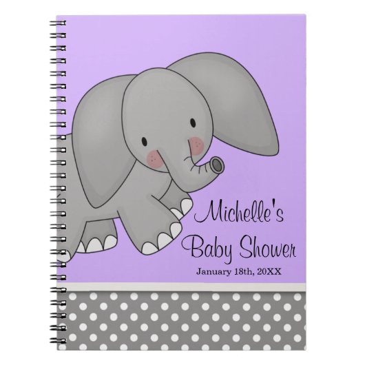 Niedliches lila Elefant-Baby-Duschen-Gast-Buch Notizblock (Vorderseite)