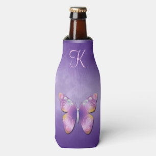 Niedliches lila Fantasie-Schmetterlings-Monogramm Flaschenkühler