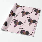 Niedliches, lila Girl-Afro-Puff-Muster Geschenkpapier (Ungerollt)