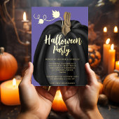 Niedliches Lila Gold Pumpkin-Halloween-Party Folieneinladung