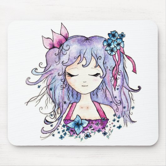 Niedliches lila Haar-Blume manga Mädchen Mousepad (Vorne)