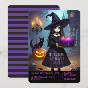 Niedliches, Lila HexenHalloween-Party, Einladung