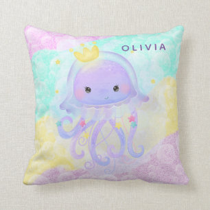 Niedliches Lila Jellyfish Girl Baby Kinderzimmer C Kissen