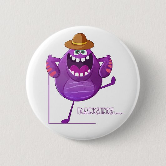 Niedliches LILA Monstertanzen Button (Vorderseite)