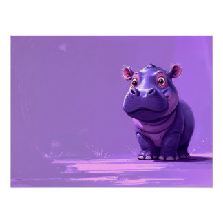Niedliches lila Nilpferd im Cartoon Stil Poster