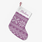 Niedliches Lila Nordic Snowflake Sweater Muster Kleiner Weihnachtsstrumpf (Vorderansicht (hängend))