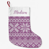 Niedliches Lila Nordic Snowflake Sweater Muster Kleiner Weihnachtsstrumpf (Vorderseite)