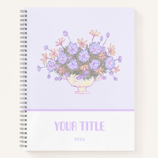 Niedliches lila Notebook mit handgezeichnet Blume Notizblock (Vorderseite)