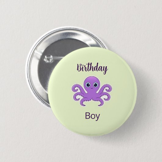 Niedliches lila Oktopus-Grün Button (Vorne & Hinten)