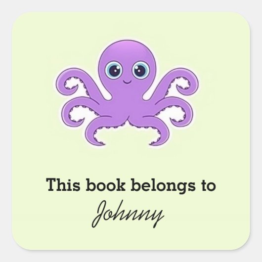 Niedliches lila Oktopus-Grün Quadratischer Aufkleber (Vorderseite)