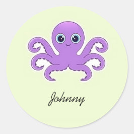 Niedliches lila Oktopus-Grün Runder Aufkleber