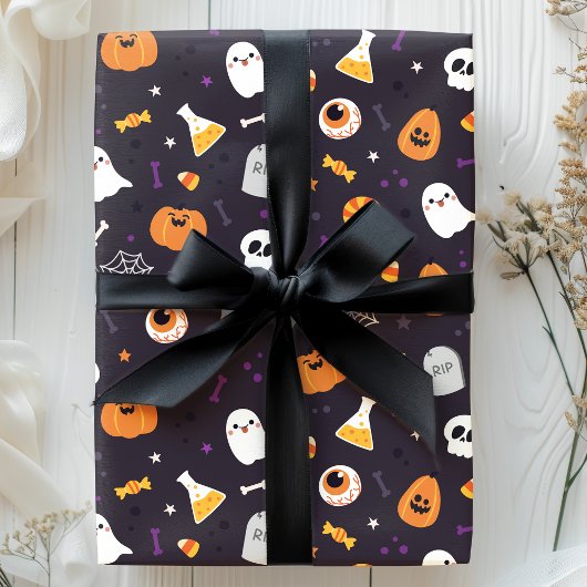 Niedliches Lila Pumpkin Ghost Spirit Halloween Mus Geschenkpapier