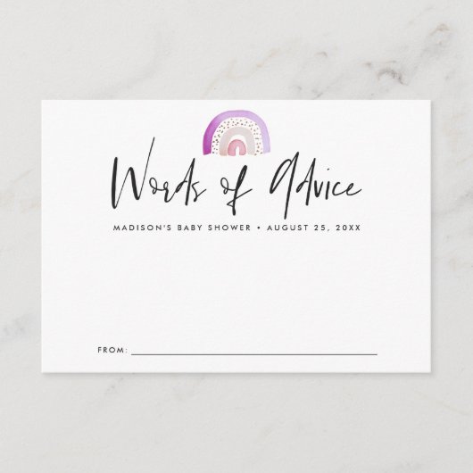 Niedliches Lila Regenbogen Kinderdusche Hinweiskarte (Vorderseite)