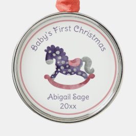 Niedliches Lila Rocking Horse Baby's First Christm Ornament Aus Metall