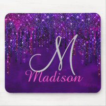 Niedliches Lila Rosa Einhorn Glitzer Tropfen Monog