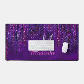 Niedliches Lila Rosa Einhorn Glitzer Tropfen Monog Schreibtischunterlage (Tastatur & Maus)