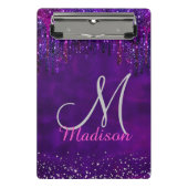Niedliches Lila rosa Unicorn Glitzer Tropfen Monog Mini Klemmbrett (Vorderseite)