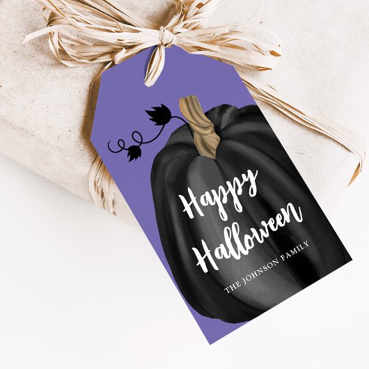 Niedliches Lila Skript Pumpkin Halloween Geschenkanhänger