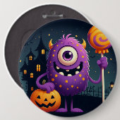 Niedliches, lila Trick-oder-Behandlung-Monster Button (Vorne & Hinten)