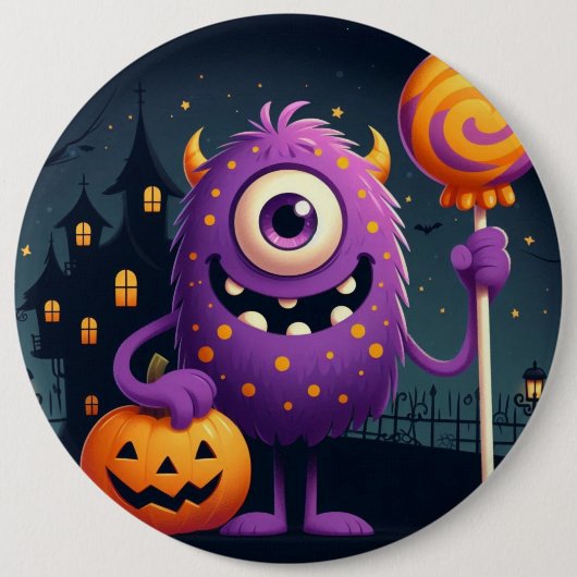 Niedliches, lila Trick-oder-Behandlung-Monster Button (Vorderseite)
