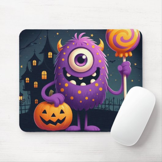 Niedliches, lila Trick-oder-Behandlung-Monster Mousepad (Mit Mouse)