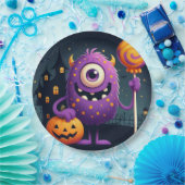 Niedliches, lila Trick-oder-Behandlung-Monster Pappteller (Party)