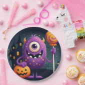 Niedliches, lila Trick-oder-Behandlung-Monster Pappteller (Party)