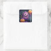 Niedliches, lila Trick-oder-Behandlung-Monster Quadratischer Aufkleber (Tasche)