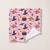 Niedliches Lila und rosa Halloween-Muster Badhandtuch Set (Waschlappen)