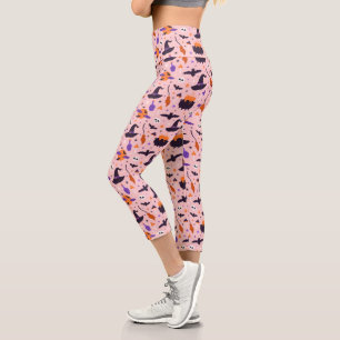 Niedliches Lila und rosa Halloween-Muster Capri Leggings