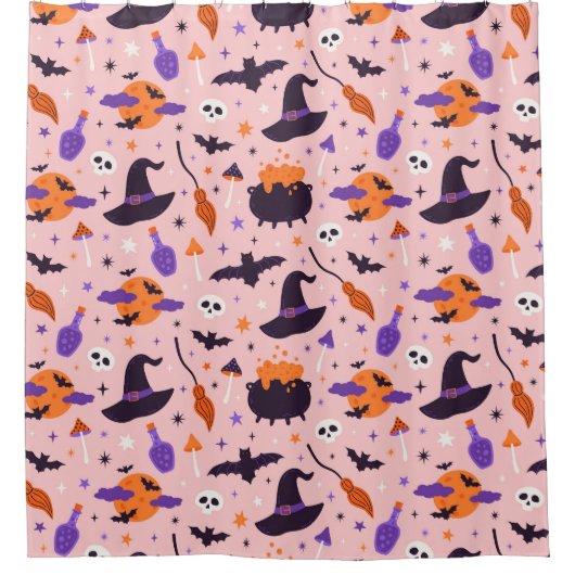 Niedliches Lila und rosa Halloween-Muster Duschvorhang (Vorderseite)