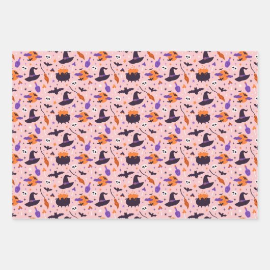 Niedliches Lila und rosa Halloween-Muster Geschenkpapier Set (Vorderseite)