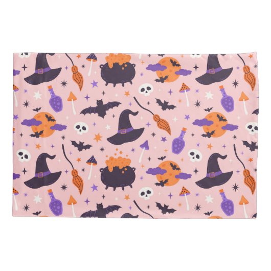 Niedliches Lila und rosa Halloween-Muster Kissenbezug (Rückseite)