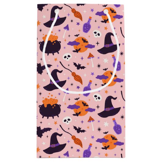 Niedliches Lila und rosa Halloween-Muster Kleine Geschenktüte (Rückseite)