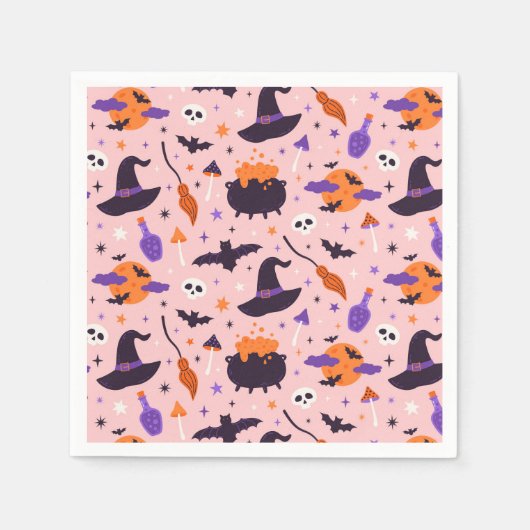 Niedliches Lila und rosa Halloween-Muster Serviette (Vorderseite)