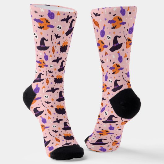 Niedliches Lila und rosa Halloween-Muster Socken (Gewinkelt)