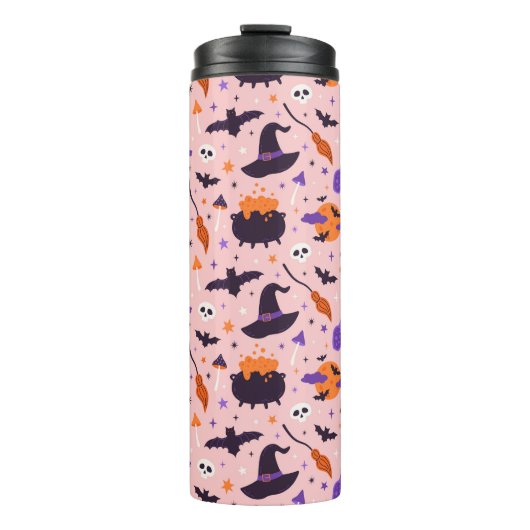Niedliches Lila und rosa Halloween-Muster Thermosbecher (Vorderseite)
