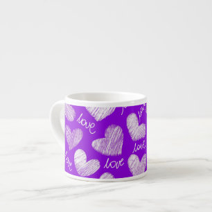 Niedliches Lila White Scribbled Herz mit Liebe Scr Espressotasse
