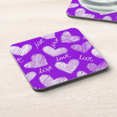 Niedliches Lila White Scribbled Herz mit Liebe Scr Getränkeuntersetzer (Linke Seite)