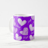 Niedliches Lila White Scribbled Herz mit Liebe Scr Kaffeetasse (Vorderseite Links)