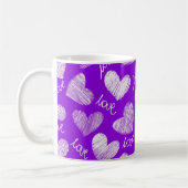 Niedliches Lila White Scribbled Herz mit Liebe Scr Kaffeetasse (Links)