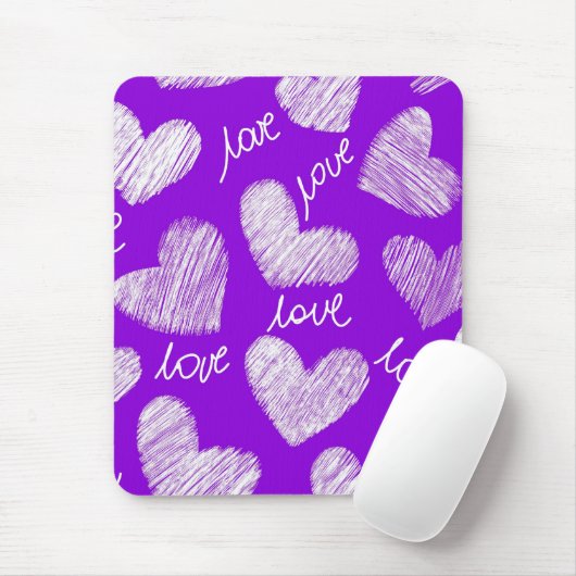 Niedliches Lila White Scribbled Herz mit Liebe Scr Mousepad (Mit Mouse)