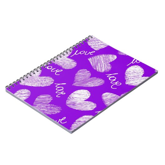 Niedliches Lila White Scribbled Herz mit Liebe Scr Notizblock (Linke Seite)