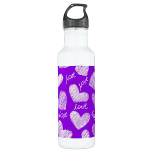 Niedliches Lila White Scribbled Herz mit Liebe Scr Trinkflasche