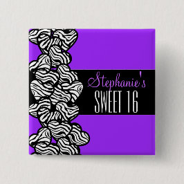 Niedliches Lila Zebraherz Sweet 16 Birthday Button