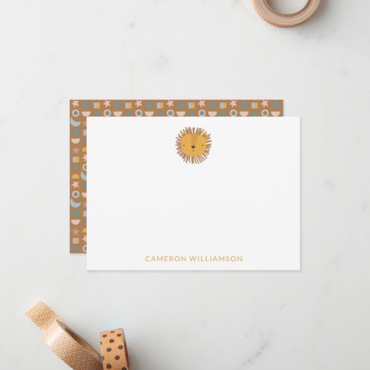 Niedliches Lion Personalisiert Baby and Kids Anima Mitteilungskarte (Vorderseite/Rückseite Beispiel)