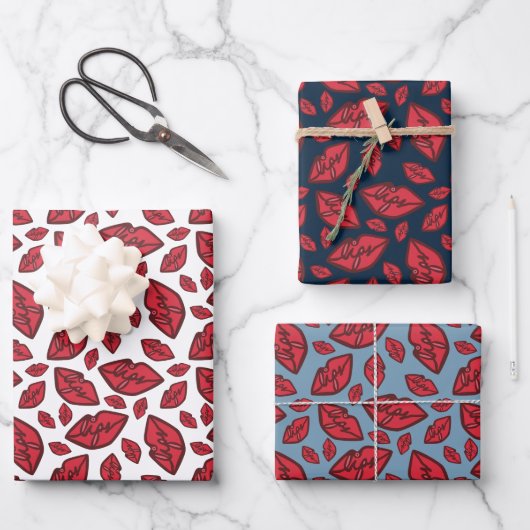 Niedliches Lippenmuster Mix Geschenkpapier Set (Vorderseite)