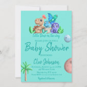 Niedliches Little Dino auf seiner Way Baby Dusche Einladung (Vorderseite)